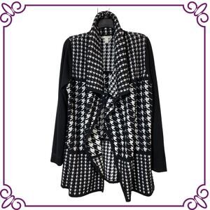 Dana Buchman Black & White Houndstooth Shawl Collar Open Cardigan Size Large